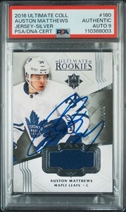 Ultimate Auston Matthews 2016 parche de camiseta plateado/199 PSA 9 tarjeta de novato automática radiocontrol - Imagen 1 de 2