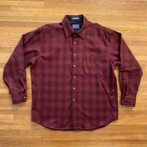 Pendleton Shirt Mens XL Burgundy Wool Plaid Lined Long Sleeve Button Pocket - Picture 1 of 12