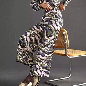 Anthropologie Size 10 Abstract Print Multicolor Wide Leg Cropped Trouser Pants - Picture 1 of 6