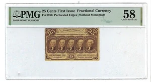 US 25c Fractional Currency Perf w/o Monogram FR 1280 PMG 58 small tear - Picture 1 of 2