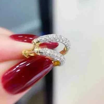 Huggie Hoop 1.50Ct Round Cut VVS1 Moissanite Earrings 14K Yellow Gold Plated - Image 1 of 4