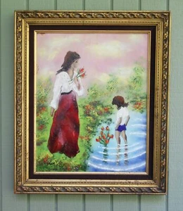 Pintura impresionista francesa vintage esmaltada sobre cobre firmada por el artista Jordine - Imagen 1 de 11