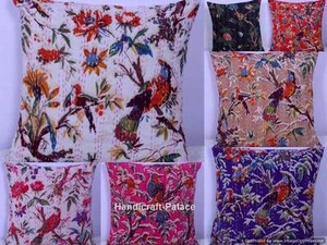 INDIAN BIRD FLORAL HANDMADE PILLOW CUSHION COVER THROW Ethnic Kantha Decor 16" - Picture 1 of 29