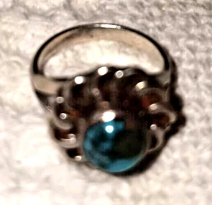 Anillo Navaho Indio Joyería Turquesa Plata de Ley Talla 4,5, pesa 3,2 g - Imagen 1 de 5