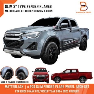 MATTEBLACK SLIM 3" FENDER FLARES FOR ISUZU THE NEW D-MAX PICKUP 24 25 WIDEBODY - Picture 1 of 7