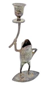 Candlestick Frog Standing on Lily Pad Metal Candle Holder Verdigris Finish - Picture 1 of 13