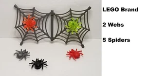 LEGO Minifigure Halloween Spider Web Set 5 Assorted Neon Silver Bugs 2 Gray Webs - Picture 1 of 1