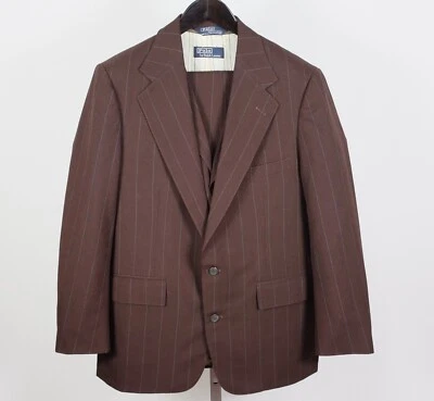 Traje Vintage POLO Ralph Lauren 3 Piezas 42 R Marrón Pin Rayas Chaleco EE. UU. Foto 1 de 4