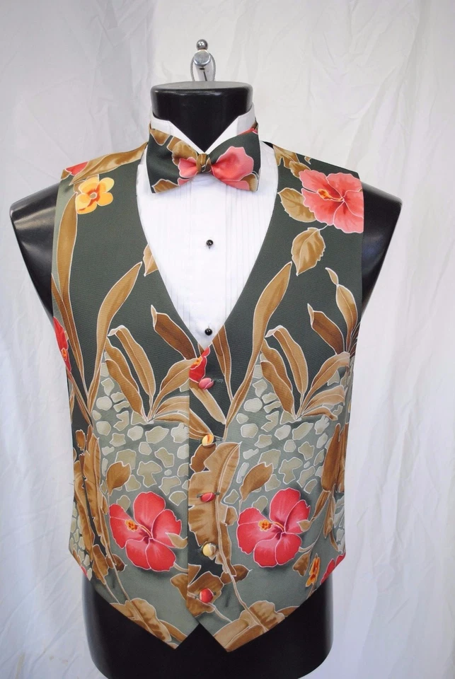 Destination Hawaiian Floral Tuxedo Vest and Bowtie - Image 1 of 1