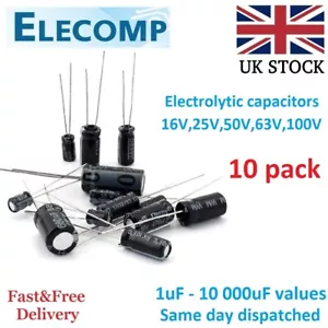 Electrolytic Capacitors 16V 25V 50V 100V Range 1uF - 4700uF 10 in pack UK stock - Picture 1 of 10