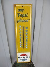 Vintage 1965 Pepsi-Cola Soda Pop Metal Thermometer Sign
