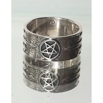 Кольцо с пентаграммой из стерлингового серебра 925 пробы с камнем Питера размер 8,5 небо - Изображение 1 из 4