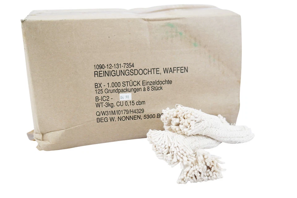 Bundeswehr Reinigungsdochte Waffenreinigung 125 Dochtbündel, org. BW Karton, OVP