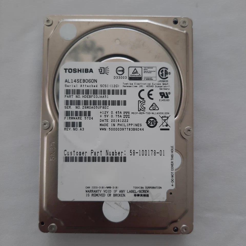 Toshiba 600GB 10K 2.5" 12Gb/s SAS Hard Drive HDD AL14SEB060N HDEBF03JAA51 - Image 1 of 1
