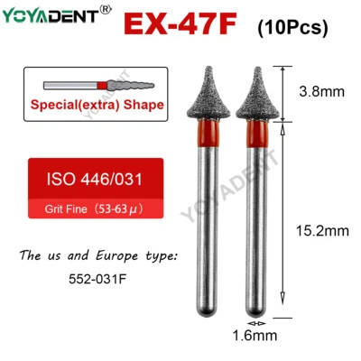 Fresas dentales FG Diamond 552-031F grano fino para empuñadura de fricción de pieza de mano de alta velocidad Foto 1 de 4