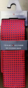 Tommy Hilfiger Empire Solid & Gingham Red 100% Silk Pocket Square