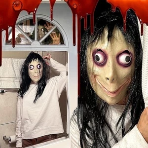 Momo Máscara de Miedo Desafío Máscara de Látex Horror Máscara con Peluca Pelo Halloween Fiesta Disfraz - Imagen 1 de 6