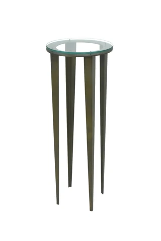 Vintage Modern Industrial Steel Sculpture Stand Pedestal Round Glass Top Cover