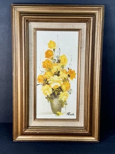 Signed Original Painting Framed Wall Decor Yellow Flowers - Picture 1 of 12