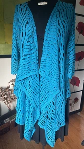 Marvelous IC by Connie K Cascading Open Front Top - Turquoise Mesh - Size L - Picture 1 of 7