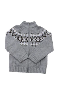 Jacadi Girls Wool Long Sleeve Full Zip Pattern Knit Sweater Gray Size 8Y - Picture 1 of 6