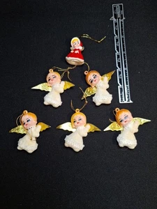 Juego De Colección 5 Mini Adornos de Ángel Flocados 2" Navidad Alas Doradas Blanco + Extra - Imagen 1 de 11