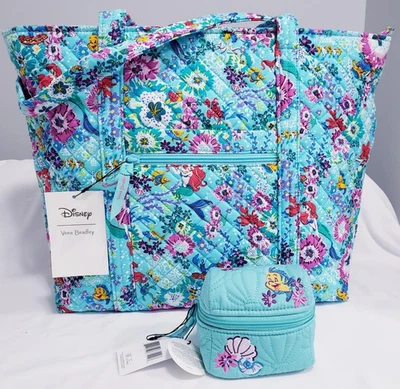 Vera Bradley Disney Ariel Floral GRANDE Bolso Vera y Mini Conjunto de Accesorios de Viaje Nuevo con Etiquetas Foto 1 de 4