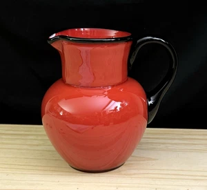 Vintage Czech Tango Art Glass Creamer Pitcher Red w/ Black Applied Handle & Rim - Picture 1 of 15