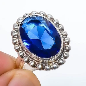 Anello Bali placcato argento zaffiro blu (simulato) s.6,5 R1777-140|Regalo di Natale - Foto 1 di 3