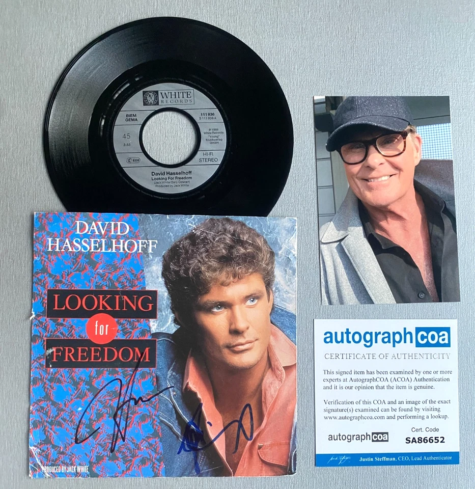 DAVID HASSELHOFF & JACK WHITE † In-person signed  Single 7" Vinyl Autogramm+ACOA - Bild 1 von 1