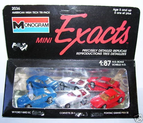 3 EXACTS MONOGRAM HO 1/87 FORD THUNDERBIRD CHEVROLET CORVETTE PONTIAC GP #2036 - Image 1 of 1