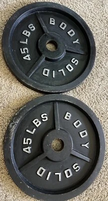 2 PLATOS PROFUNDOS BARRA SÓLIDA CUERPO OLÍMPICO ANTIGUO 45 LIBRAS PESO 90 Total Foto 1 de 4