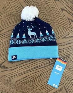 Cappello Aldi Pom Beanie Alberi di Natale Renna Blu Inverno Edizione Limitata Nuovo - Foto 1 di 2