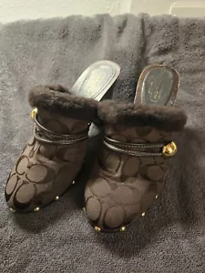 Coach Signature mit Kunstfell High Heel Wildleder Pantolette Slipper Clog 8,5 M Ivanka - Bild 1 von 8