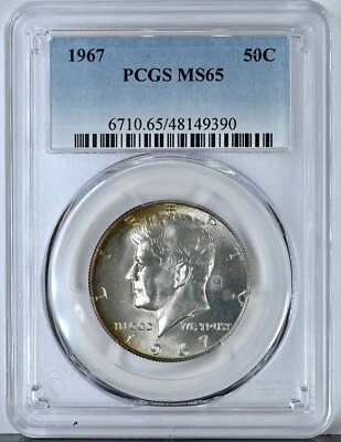 1967 KENNEDY Half Dollar MS65 PCGS Graded 6710 40% Minor Straw Rim Toning Coin - Image 1 of 2