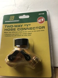 2 Way  Y Hose Connector Splitter  Faucet On Off Shutoff Valves Two Way Greenwood - Picture 1 of 5