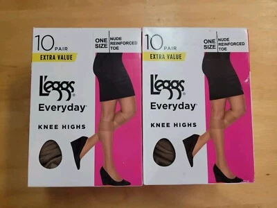Paquete de 2 hasta la rodilla L'eggs Everyday talla única punta reforzada DESNUDA 10 pares envío gratuito Foto 1 de 4