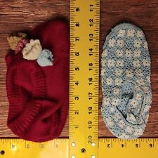 Two Pairs of Hand Knit Wool House Slipper Socks One Size 8x3" Red/Blue