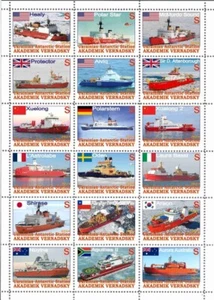 STAMP SHEET Ukrainian Antarctic station Academician Vernadsky Icebreakers - Picture 1 of 2