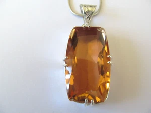 NEW LARGE FACETED GOLDEN MORGANITE CRYSTAL PENDANT w/STERLING SILVER NECKLACE - Picture 1 of 7