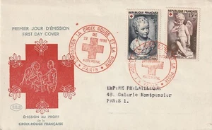 Enveloppe 1er jour Croix Rouge Houdon et Falconnet Musée Postal 1950 FDC - Picture 1 of 2