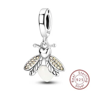 MULA Frauen Solid 925 Sterling Silber Charm CZ Leuchtende Firefly Für Armband - Picture 1 of 9