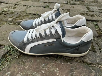 💫Prada💫 (3E 4890) Zapatillas deportivas de cuero azul y nailon bajas Euro-39 Foto 1 de 4