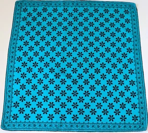 Turquoise Blue Silk Scarf - Block Print Style - Medium - Imagen 1 de 5