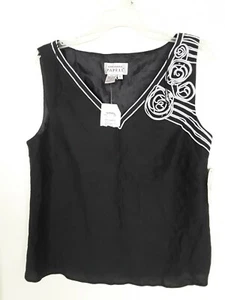 Adrianna Papell Boutique Evening Linen Rayon Blouse Top Sleeveless Black  Sz 12  - Picture 1 of 3