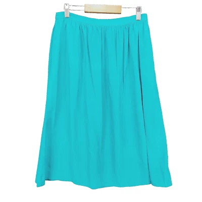 Falda midi de seda de colección azul azulado retro línea A bolsillos fluidosos para mujer talla 12 pequeña Foto 1 de 4