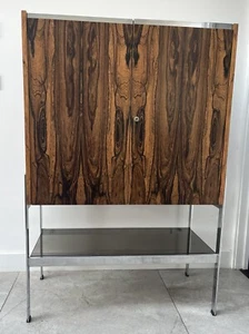 MERROW ASSOCIATES ROSEWOOD AND CHROME COCKTAIL DRINKS CABINET- vintage retro - Picture 1 of 8