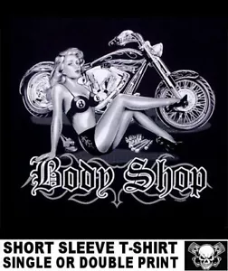 SEXY BODY SHOP BIKER 8 BALL PIN UP GIRL CUSTOM V-TWIN MOTORCYCLE T-SHIRT WS44 - Picture 1 of 12