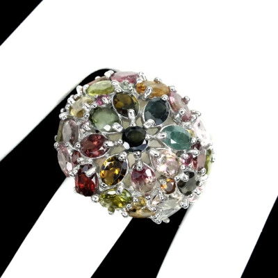 925 Anello Argento Sterling Ovale Tormalina Naturale Gemma Gioielli Misura 7.5 - Immagine 1 di 4