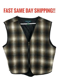 🔥🔥Claybrooke Outdoors Brown tan insulated  Plaid Full-Zip Vest Pockets LARGE  - Picture 1 of 6